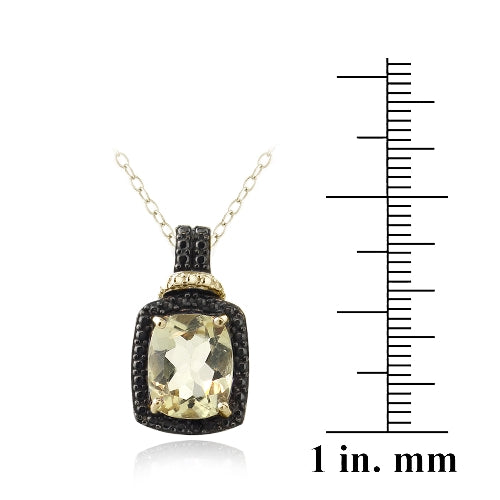 18K Gold over Sterling Silver 3ct Citrine & Black Diamond Accent Rectangle Necklace-3