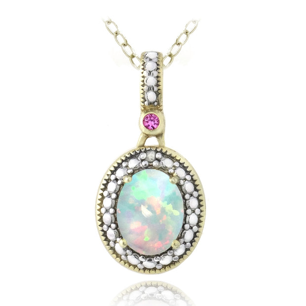 Gold Tone over Silver Diamond Accent Created White Opal & Pink Sapphire Oval Necklace