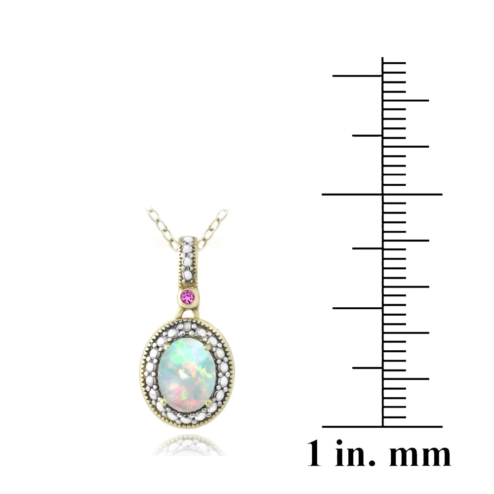 Gold Tone over Silver Diamond Accent Created White Opal & Pink Sapphire Oval Necklace-2