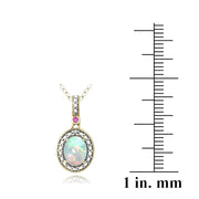 Gold Tone over Silver Diamond Accent Created White Opal & Pink Sapphire Oval Necklace