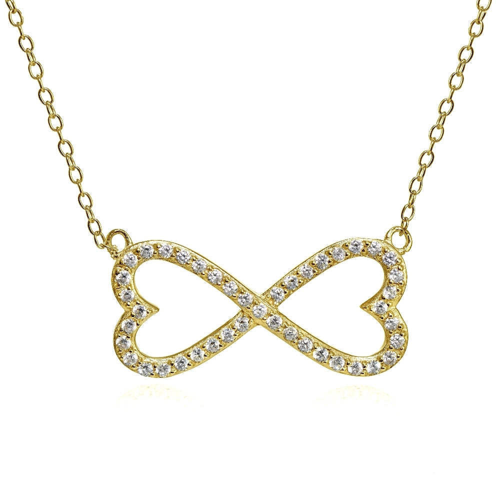 Yellow Gold Flashed Sterling Silver Cubic Zirconia Heart Infinity Necklace