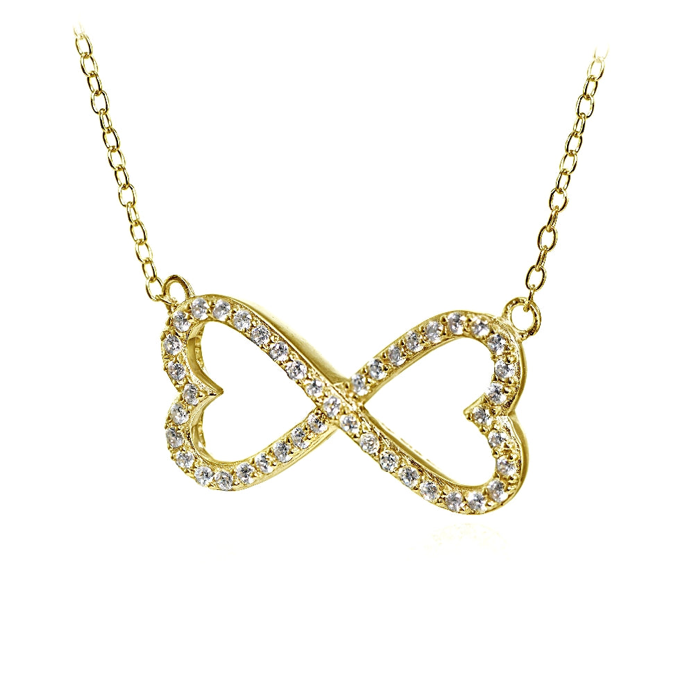 Yellow Gold Flashed Sterling Silver Cubic Zirconia Heart Infinity Necklace-2