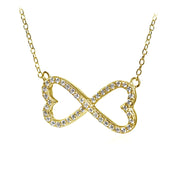Yellow Gold Flashed Sterling Silver Cubic Zirconia Heart Infinity Necklace