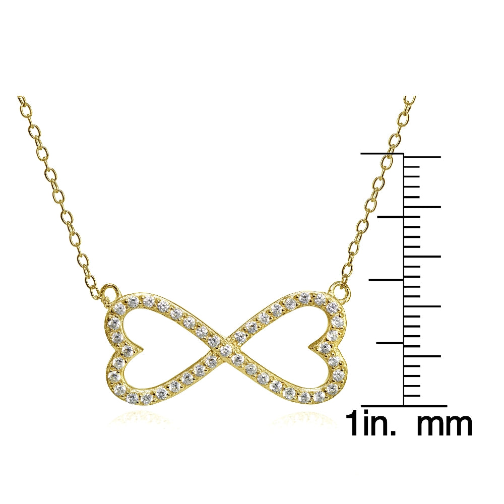 Yellow Gold Flashed Sterling Silver Cubic Zirconia Heart Infinity Necklace-3