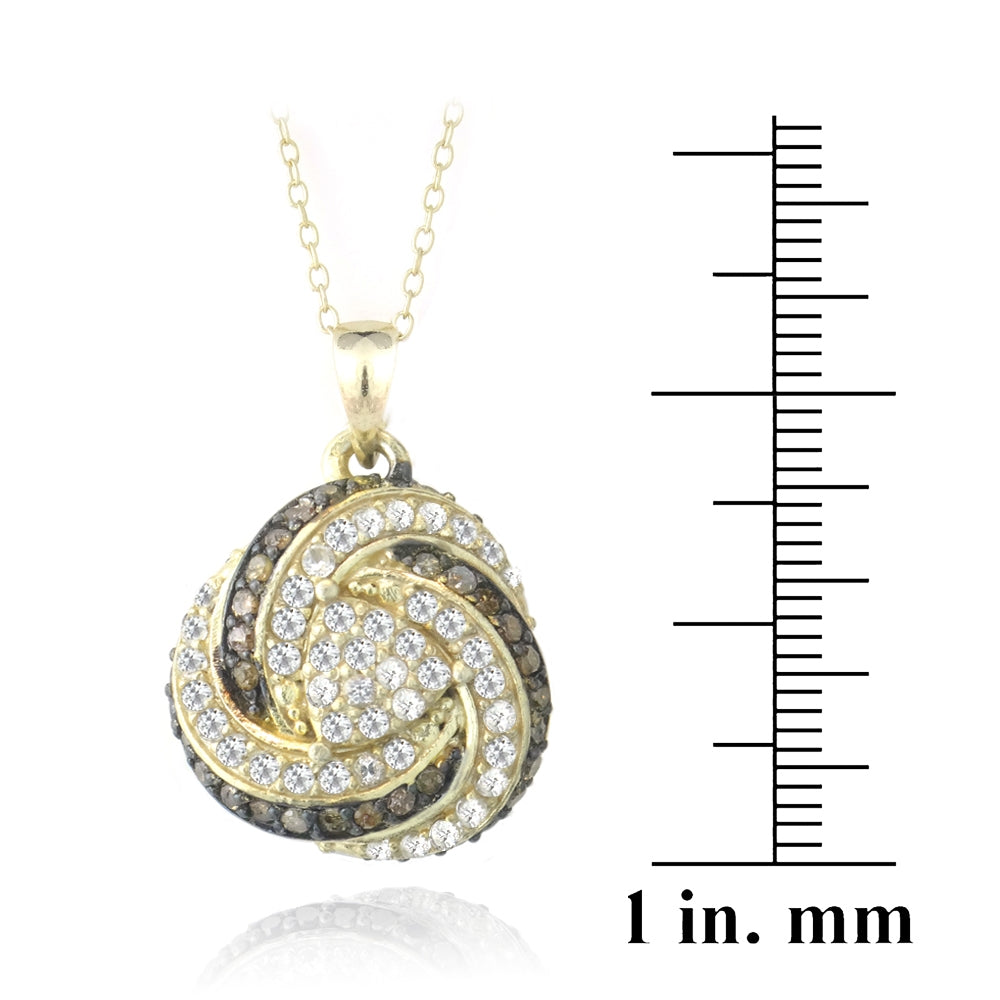 Gold Tone over Sterling Silver 1/4ct Champagne Diamond & White Topaz Love Knot Necklace-3