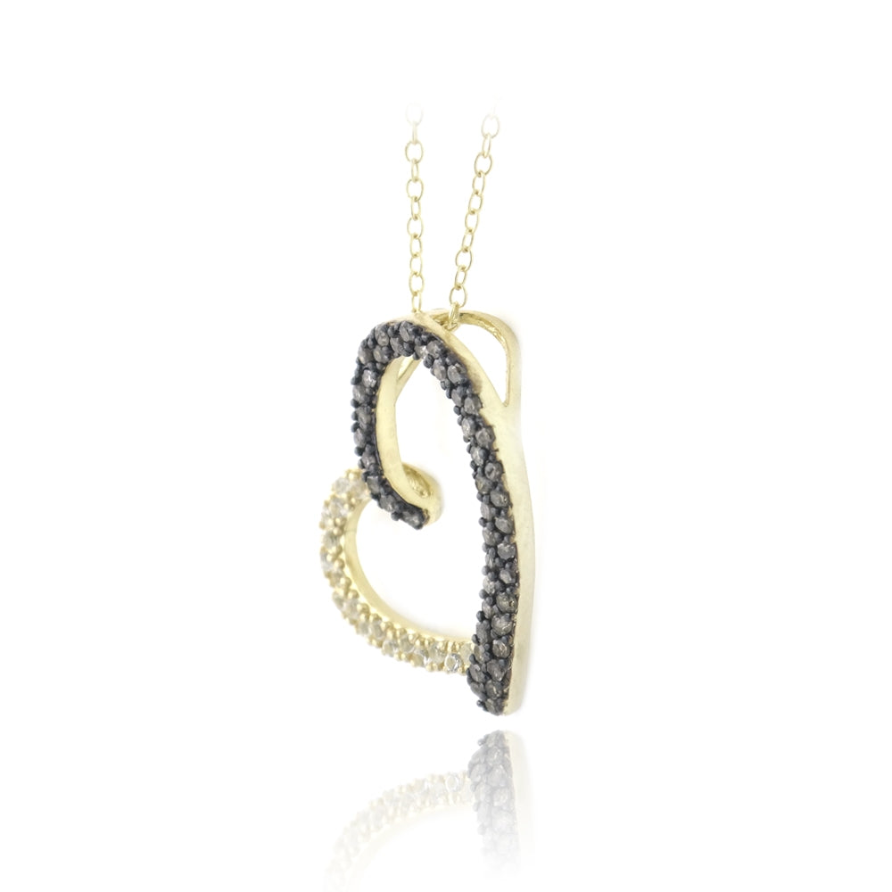 Gold Tone over Sterling Silver 2/5ct Champagne Diamond & White Topaz Open Floating Heart Necklace-2