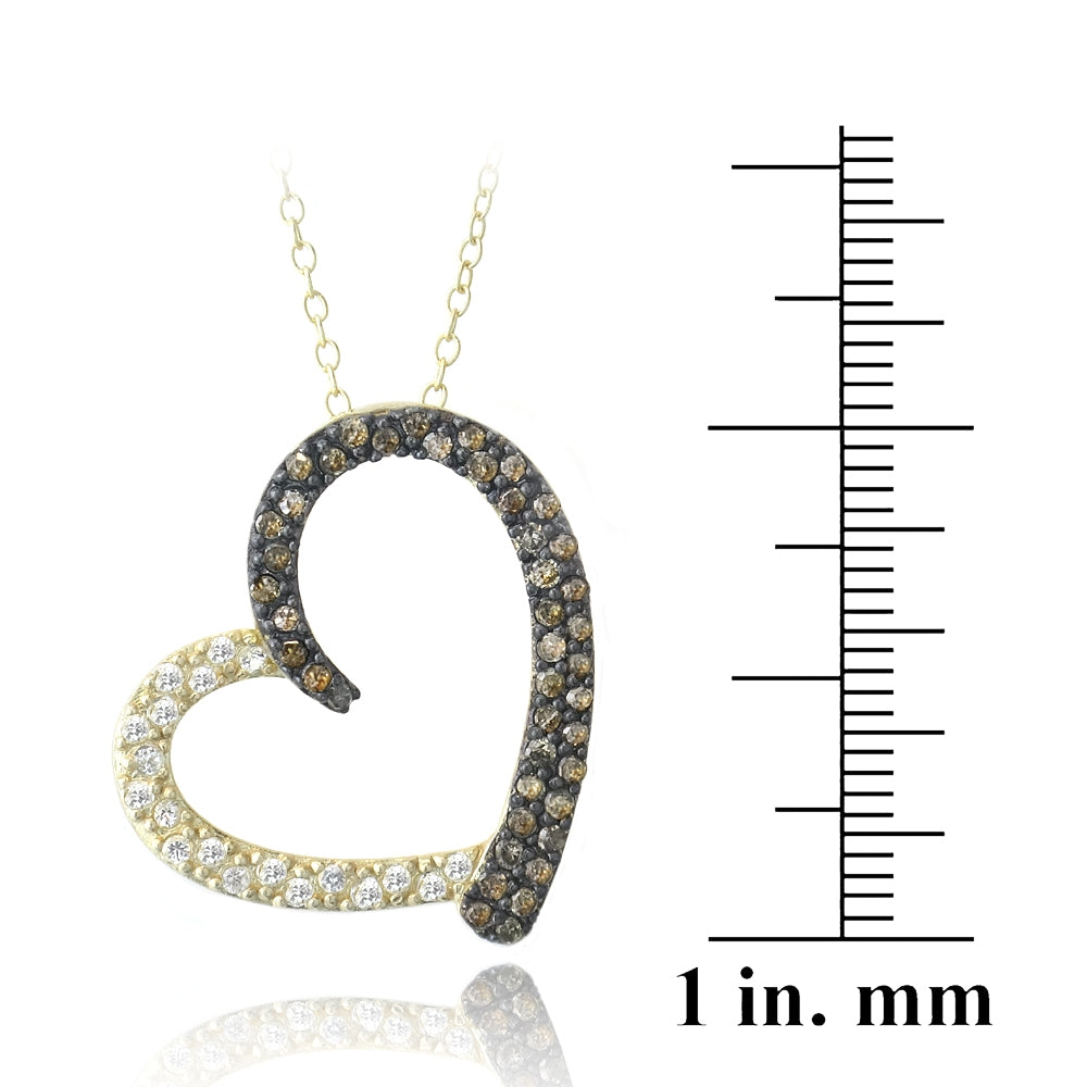 Gold Tone over Sterling Silver 2/5ct Champagne Diamond & White Topaz Open Floating Heart Necklace-3
