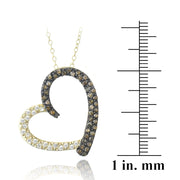 Gold Tone over Sterling Silver 2/5ct Champagne Diamond & White Topaz Open Floating Heart Necklace