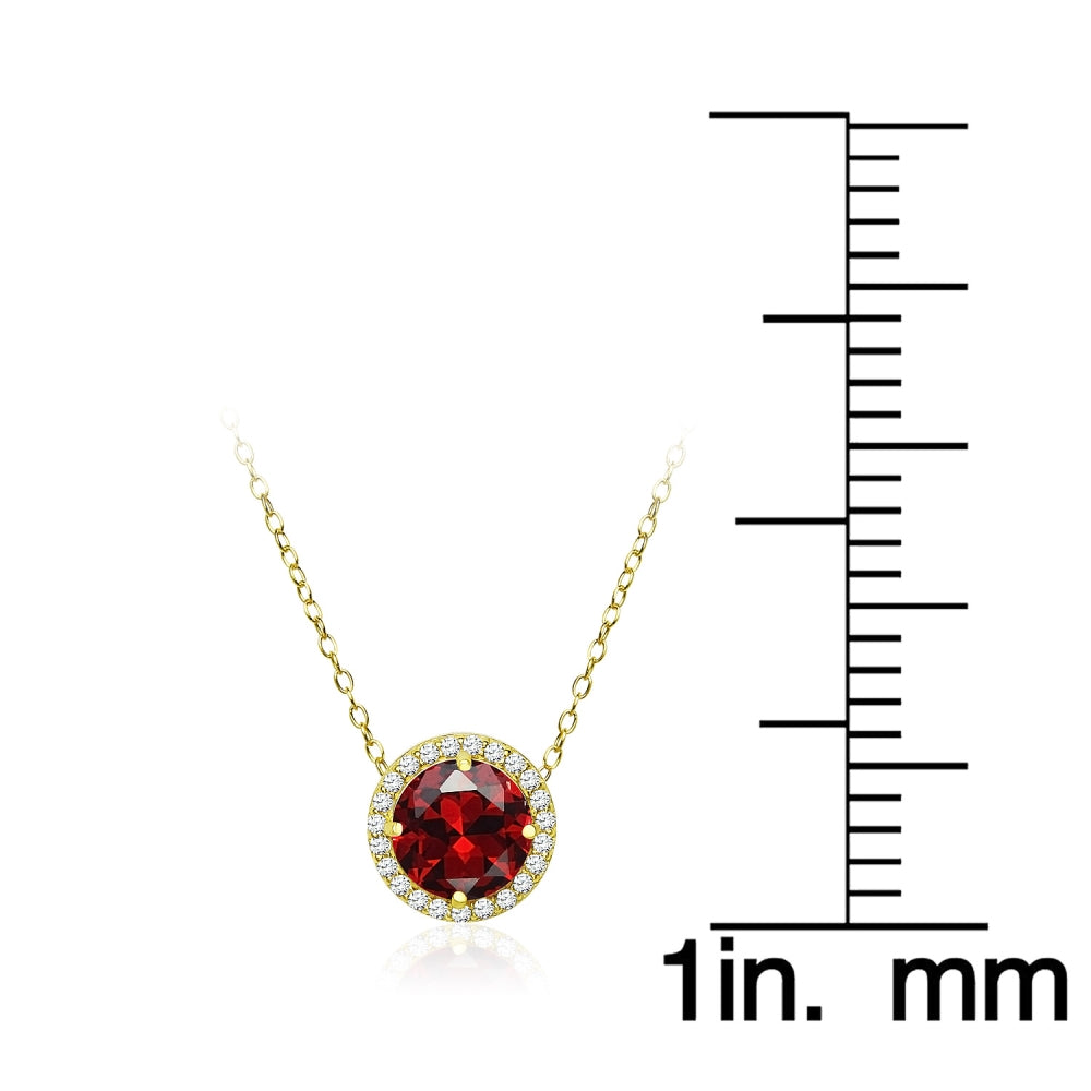 Yellow Gold Flashed Sterling Silver Created Garnet and Cubic Zirconia Round Halo Necklace-4