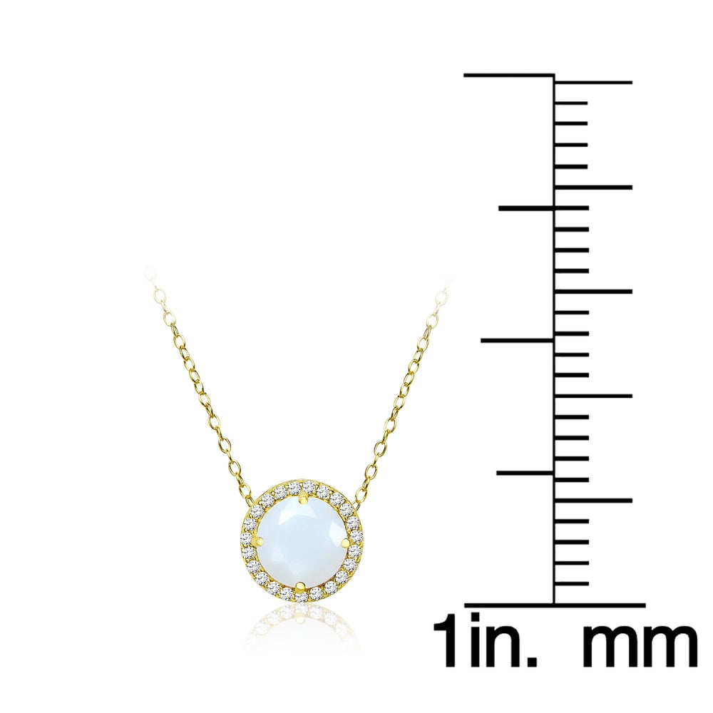 Yellow Gold Flashed Sterling Silver Created White Opal and Cubic Zirconia Round Halo Necklace-4