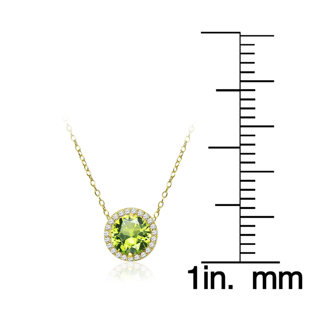 Yellow Gold Flashed Sterling Silver Created Peridot and Cubic Zirconia Round Halo Necklace-4