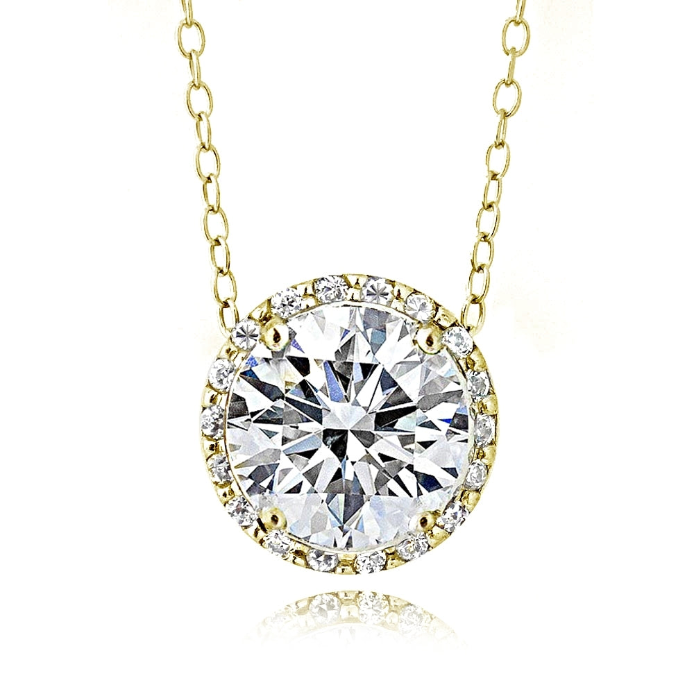 Gold Tone over Sterling Silver 100 Facets Cubic Zirconia Halo Necklace (3ct tdw)