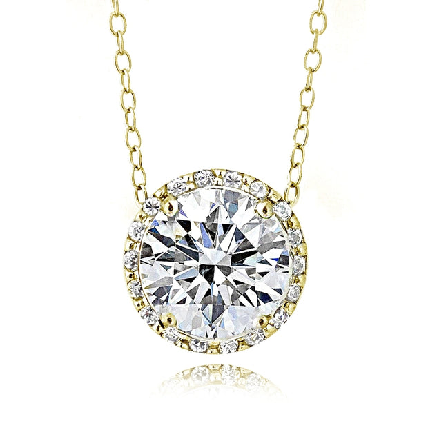Gold Tone over Sterling Silver 100 Facets Cubic Zirconia Halo Necklace (3ct tdw)