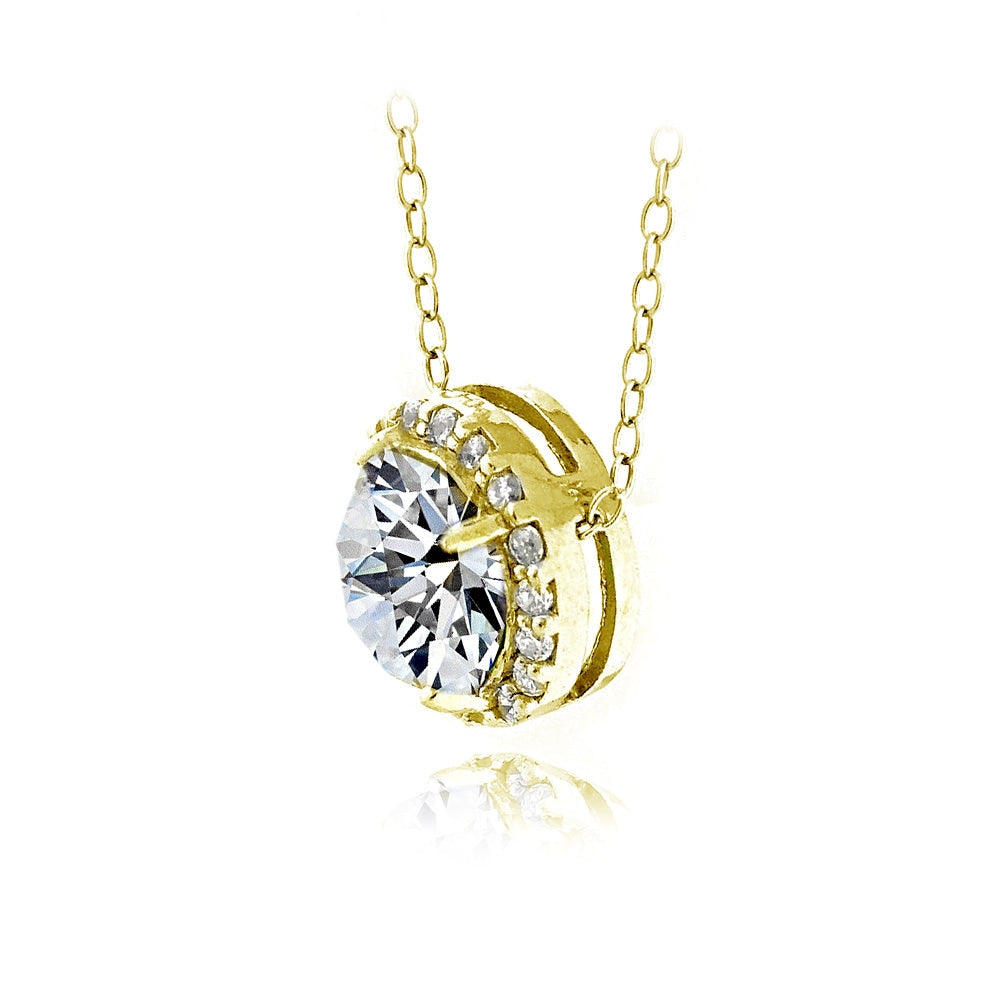 Gold Tone over Sterling Silver 100 Facets Cubic Zirconia Halo Necklace (3ct tdw)-2