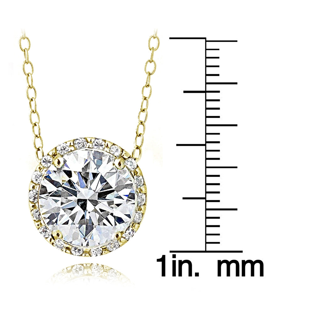 Gold Tone over Sterling Silver 100 Facets Cubic Zirconia Halo Necklace (3ct tdw)-3