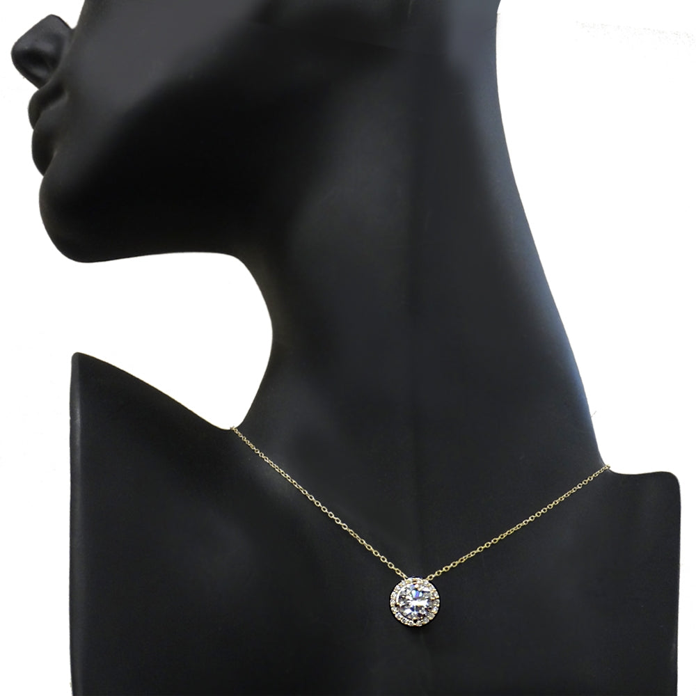 Gold Tone over Sterling Silver 100 Facets Cubic Zirconia Halo Necklace (3ct tdw)-4