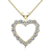 Gold Tone over Sterling Silver Cubic Zirconia Open Heart Necklace