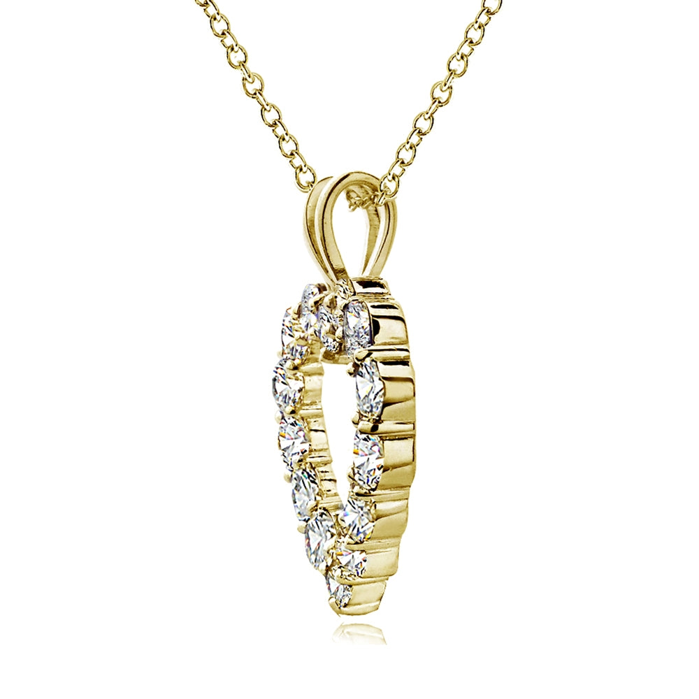 Gold Tone over Sterling Silver Cubic Zirconia Open Heart Necklace-2