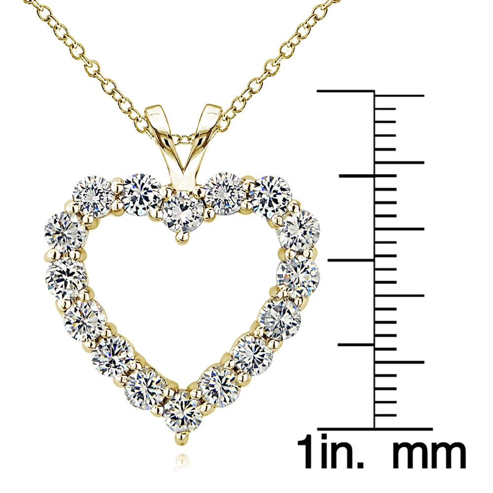 Gold Tone over Sterling Silver Cubic Zirconia Open Heart Necklace-3