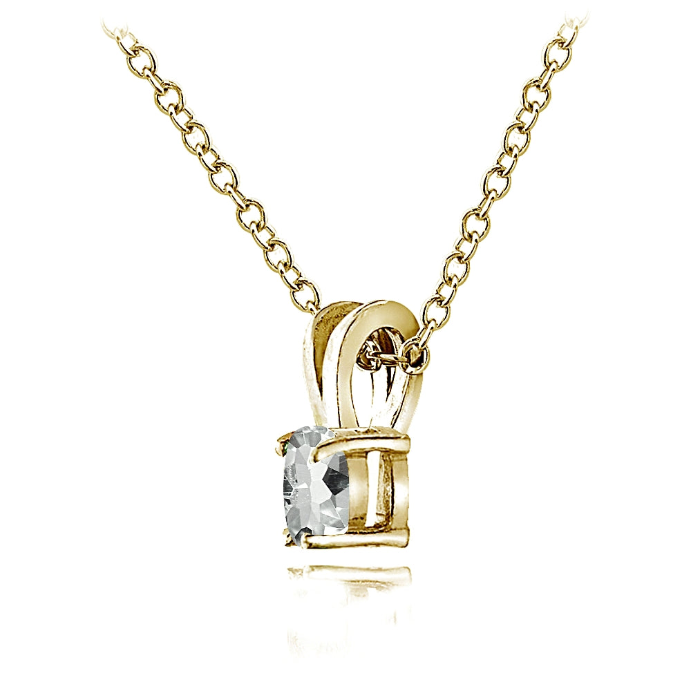 Yellow Gold Flashed Sterling Silver Aquamarine 5mm Round Solitaire Necklace-3