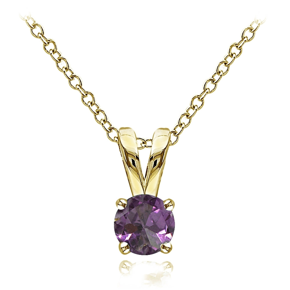 Yellow Gold Flashed Sterling Silver Created Alexandrite 5mm Round Solitaire Necklace