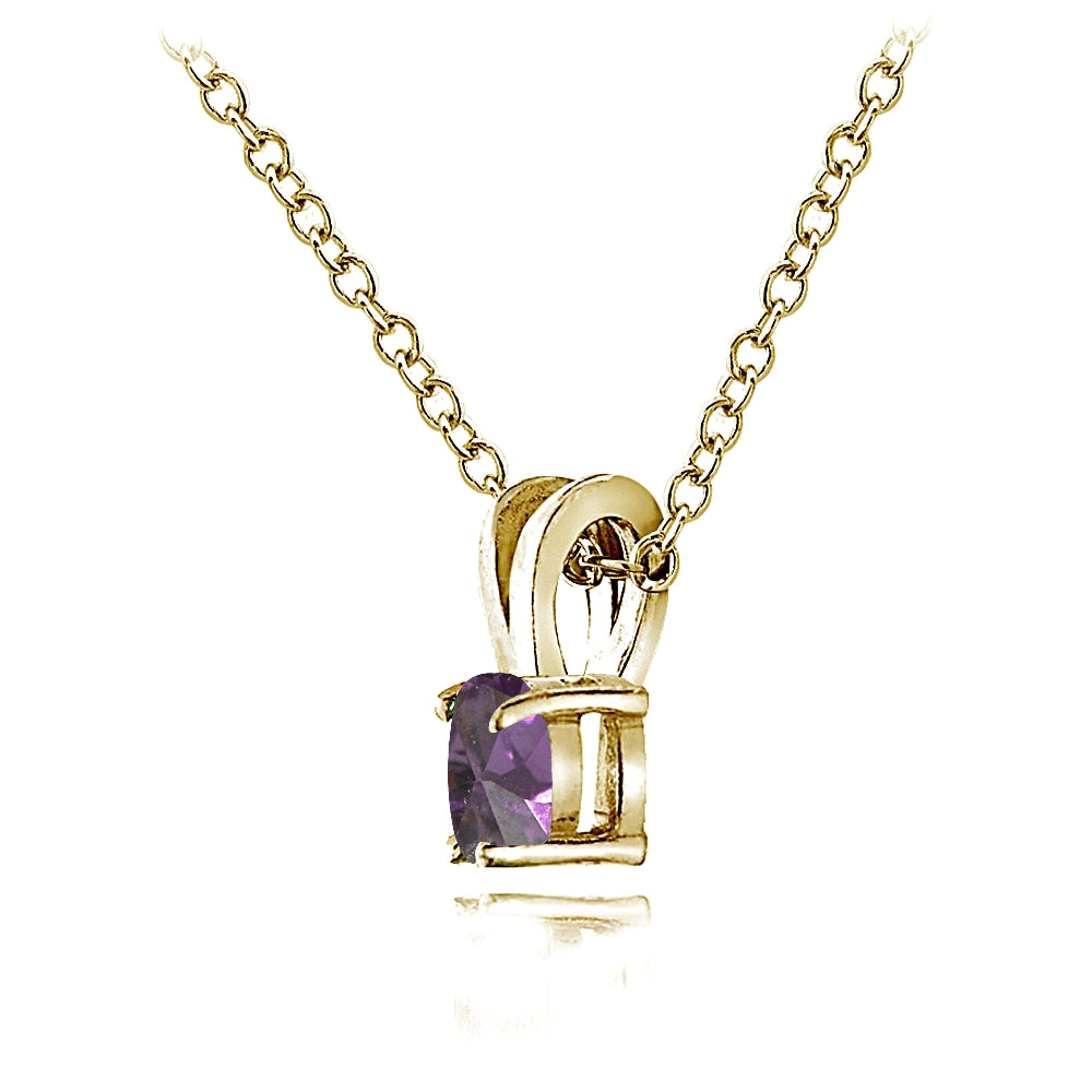 Yellow Gold Flashed Sterling Silver Created Alexandrite 5mm Round Solitaire Necklace-3
