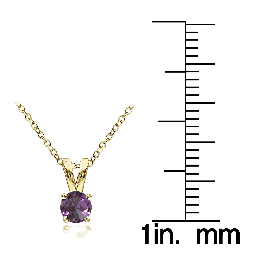 Yellow Gold Flashed Sterling Silver Created Alexandrite 5mm Round Solitaire Necklace-4
