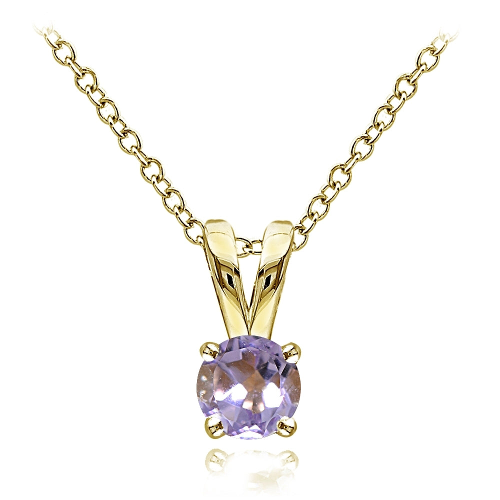 Yellow Gold Flashed Sterling Silver Amethyst 5mm Round Solitaire Necklace