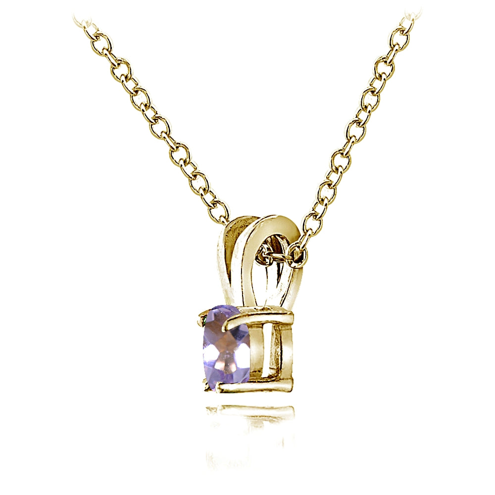 Yellow Gold Flashed Sterling Silver Amethyst 5mm Round Solitaire Necklace-3