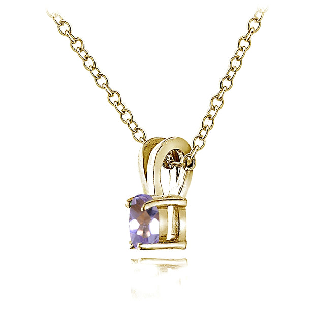 Yellow Gold Flashed Sterling Silver Amethyst 5mm Round Solitaire Necklace
