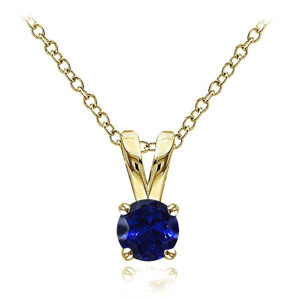 Yellow Gold Flashed Sterling Silver Created Blue Sapphire 5mm Round Solitaire Necklace