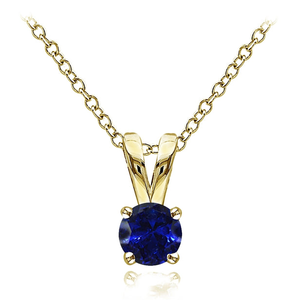 Yellow Gold Flashed Sterling Silver Created Blue Sapphire 5mm Round Solitaire Necklace