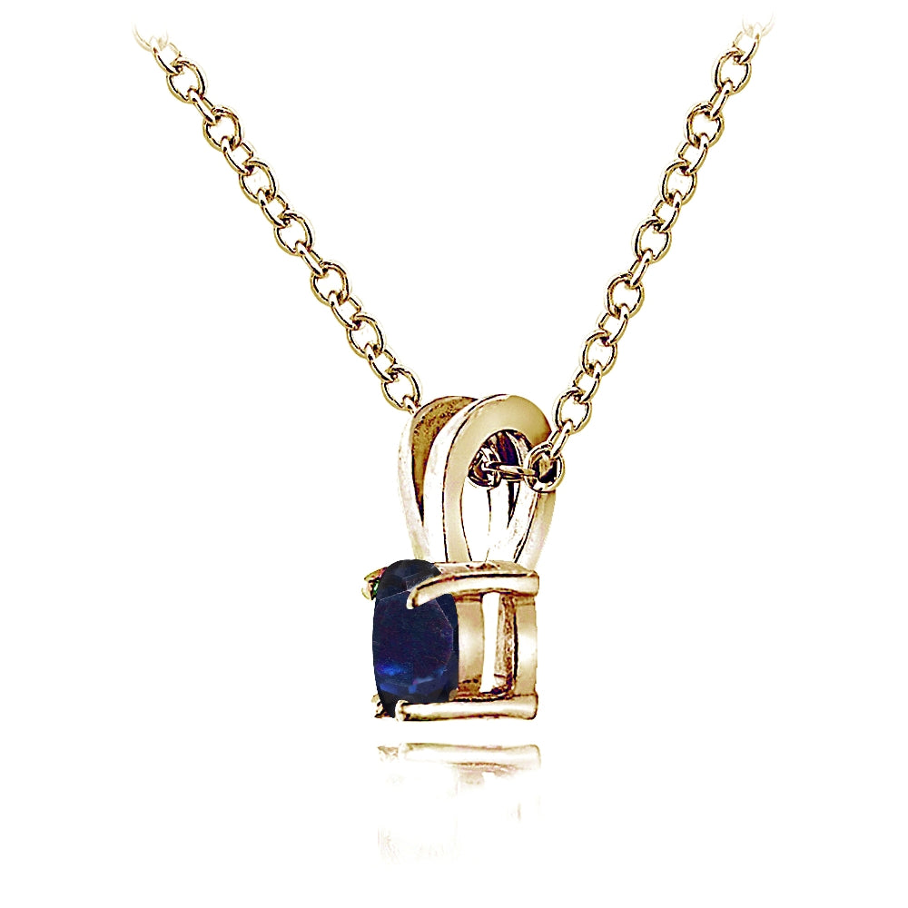 Yellow Gold Flashed Sterling Silver Created Blue Sapphire 5mm Round Solitaire Necklace-3