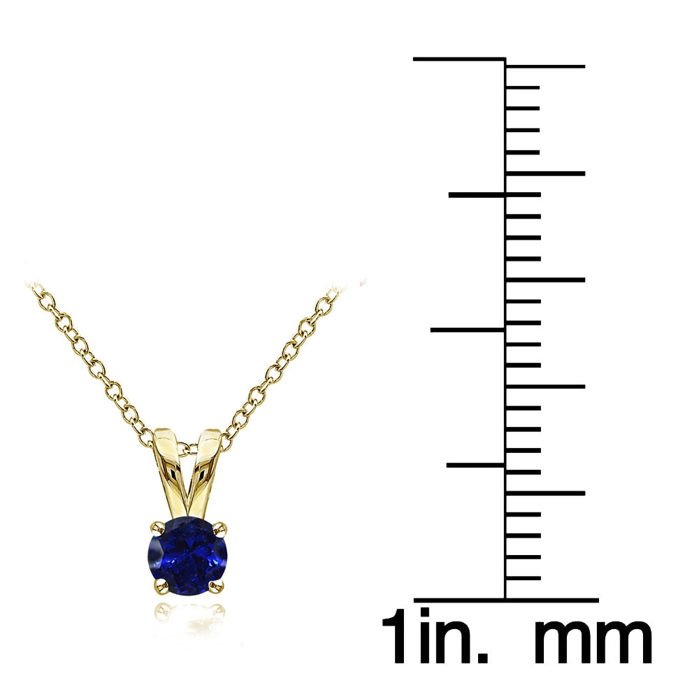 Yellow Gold Flashed Sterling Silver Created Blue Sapphire 5mm Round Solitaire Necklace-4