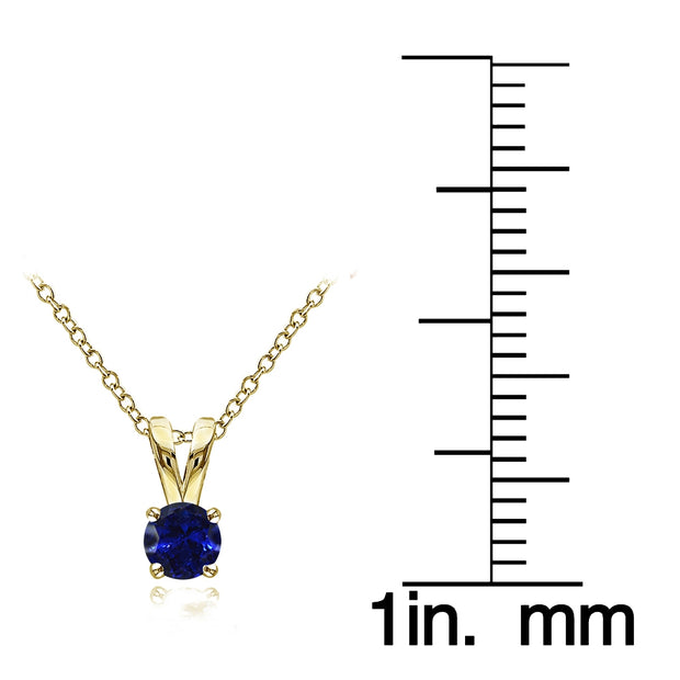 Yellow Gold Flashed Sterling Silver Created Blue Sapphire 5mm Round Solitaire Necklace