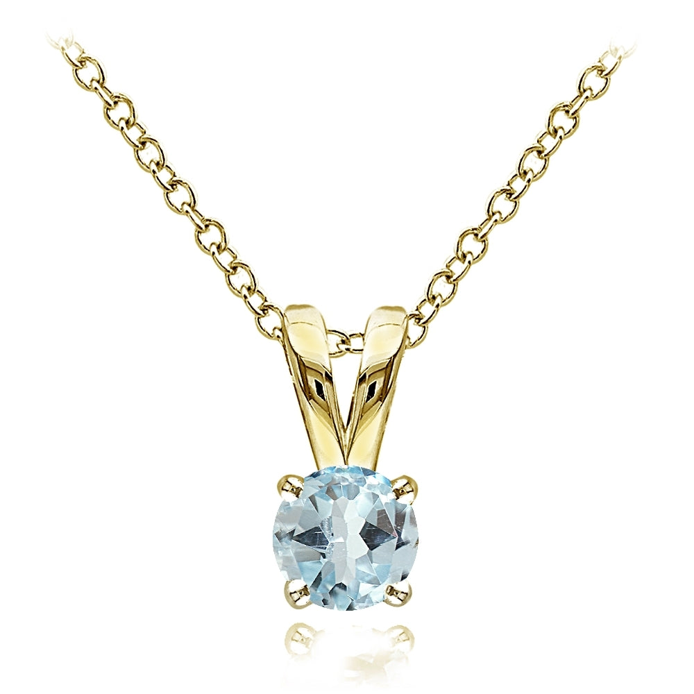Yellow Gold Flashed Sterling Silver Blue Topaz 5mm Round Solitaire Necklace