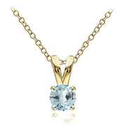 Yellow Gold Flashed Sterling Silver Blue Topaz 5mm Round Solitaire Necklace