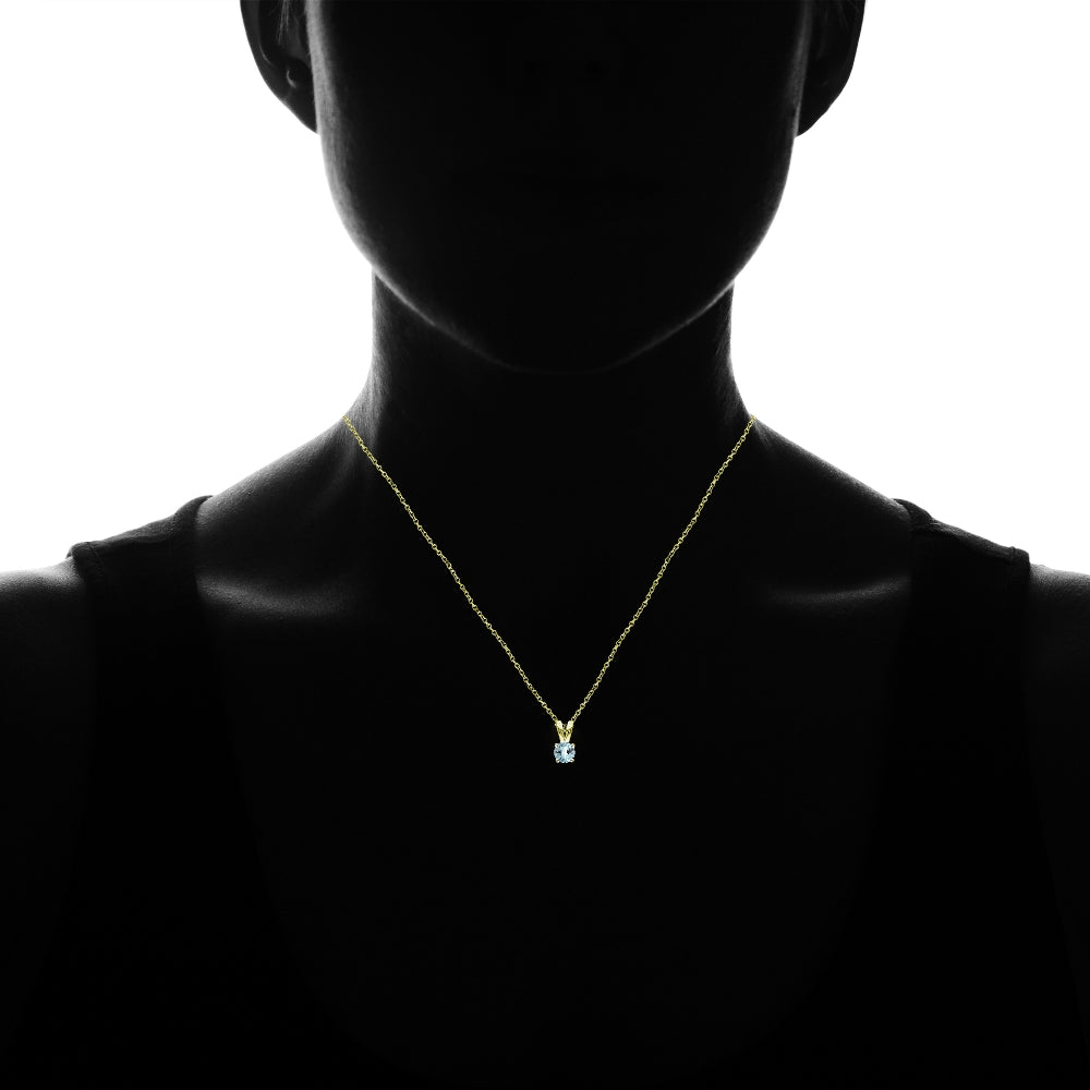 Yellow Gold Flashed Sterling Silver Blue Topaz 5mm Round Solitaire Necklace-2