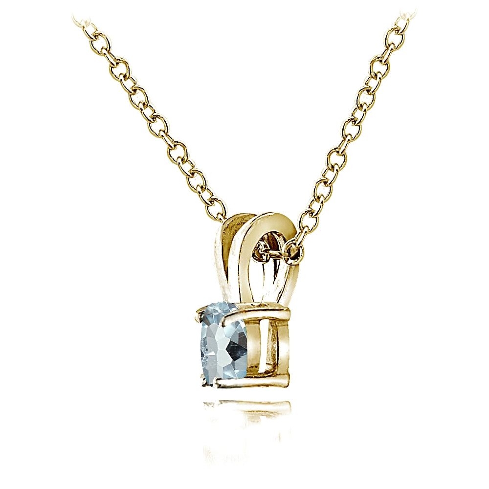 Yellow Gold Flashed Sterling Silver Blue Topaz 5mm Round Solitaire Necklace-3