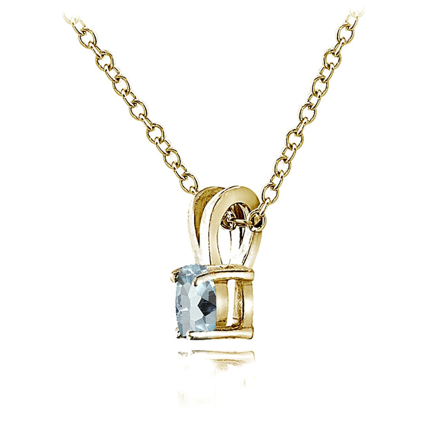Yellow Gold Flashed Sterling Silver Blue Topaz 5mm Round Solitaire Necklace