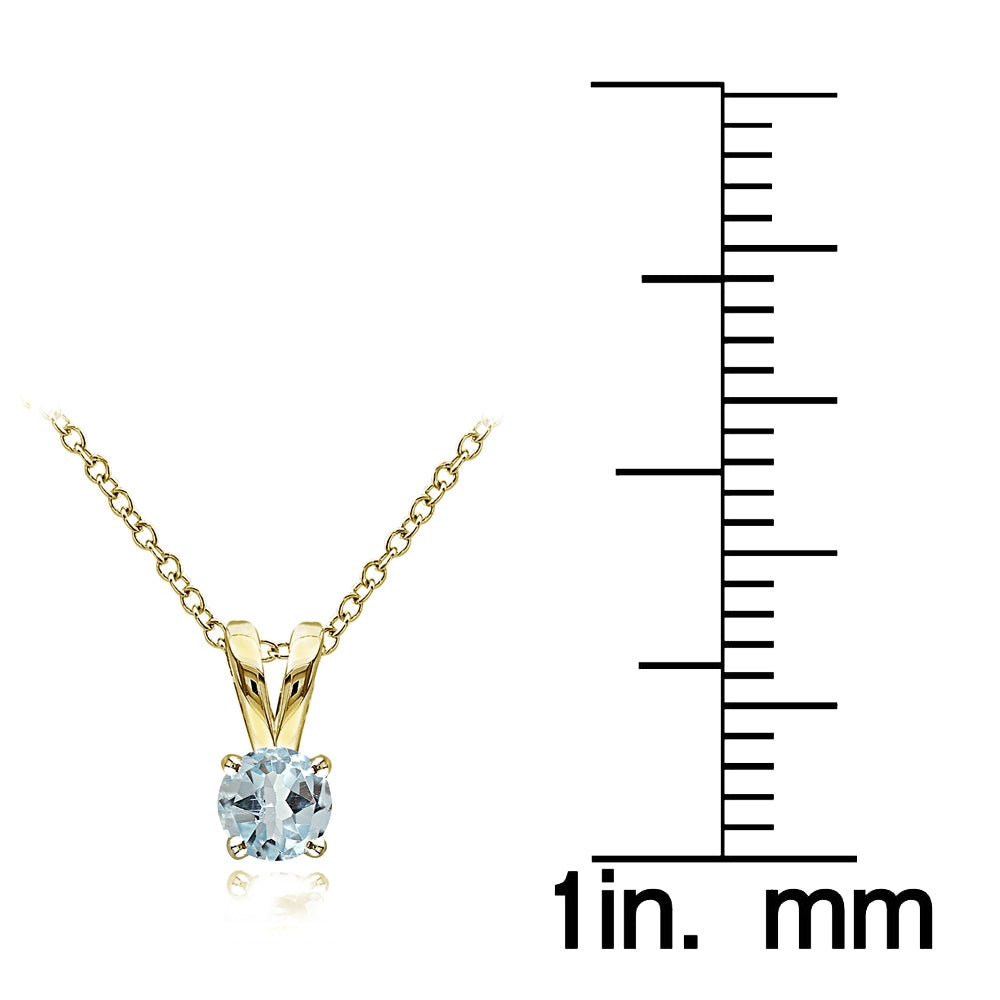 Yellow Gold Flashed Sterling Silver Blue Topaz 5mm Round Solitaire Necklace-4