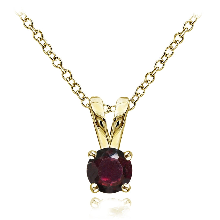 Yellow Gold Flashed Sterling Silver Garnet 5mm Round Solitaire Necklace