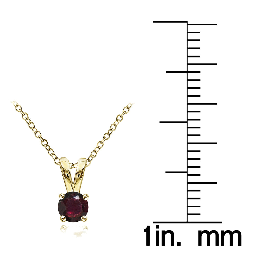 Yellow Gold Flashed Sterling Silver Garnet 5mm Round Solitaire Necklace-4