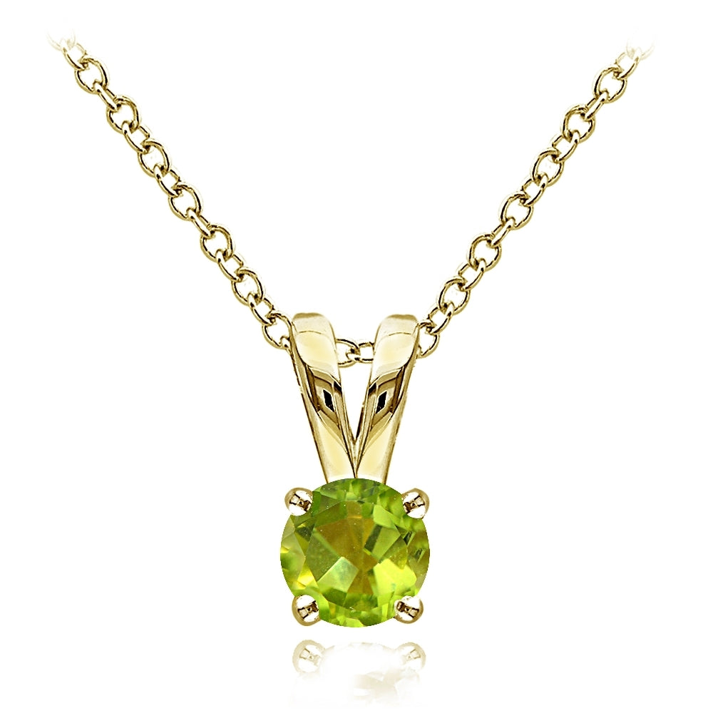 Yellow Gold Flashed Sterling Silver Peridot 5mm Round Solitaire Necklace