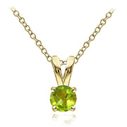 Yellow Gold Flashed Sterling Silver Peridot 5mm Round Solitaire Necklace