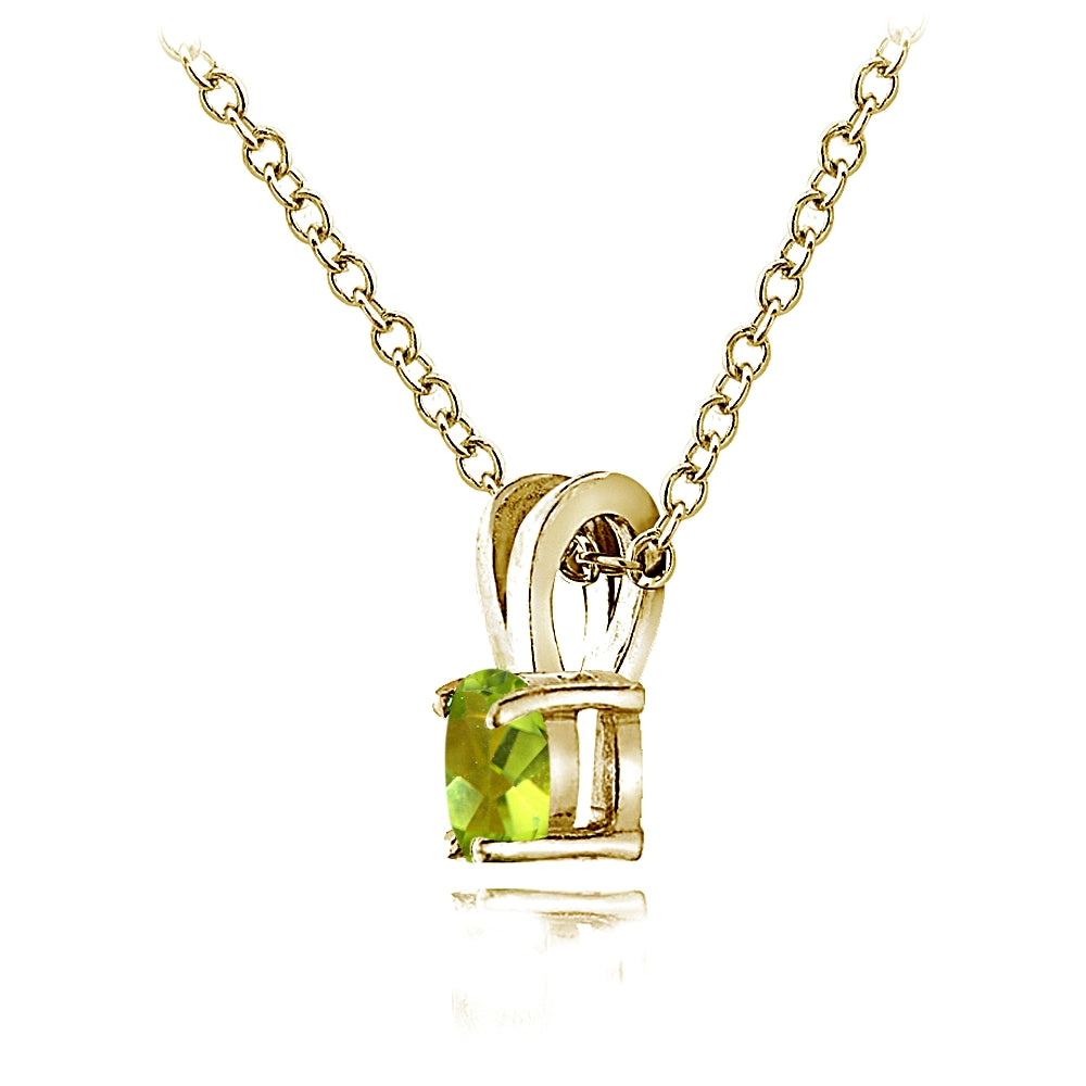 Yellow Gold Flashed Sterling Silver Peridot 5mm Round Solitaire Necklace-3