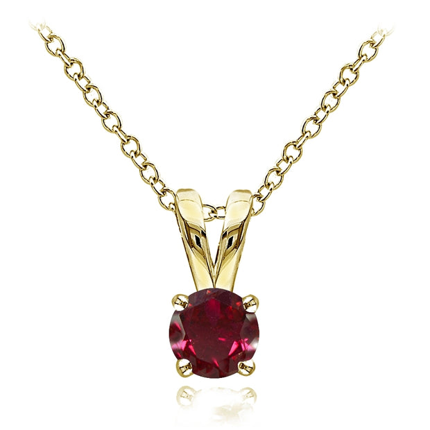 Yellow Gold Flashed Sterling Silver Created Ruby 5mm Round Solitaire Necklace