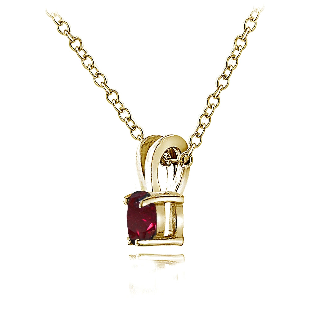 Yellow Gold Flashed Sterling Silver Created Ruby 5mm Round Solitaire Necklace-3