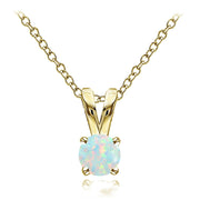 Yellow Gold Flashed Sterling Silver Created White Opal Round Solitaire Necklace,  5mm