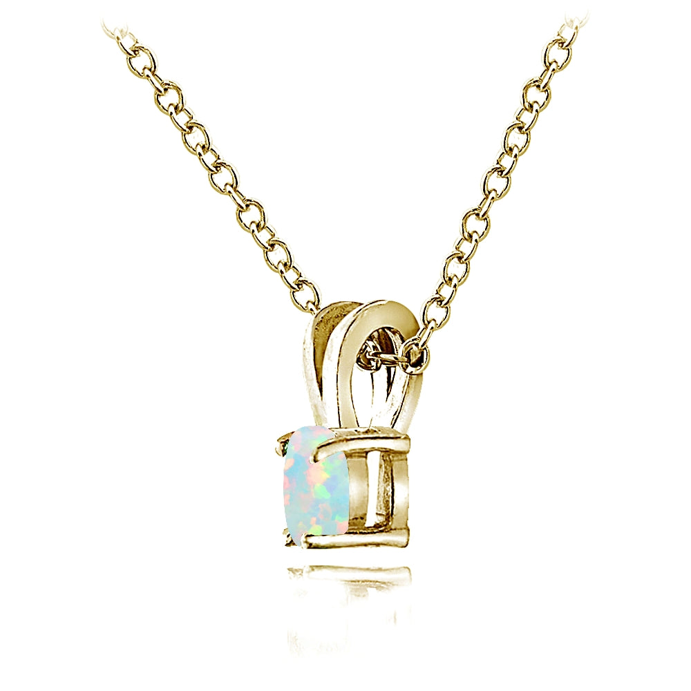 Yellow Gold Flashed Sterling Silver Created White Opal Round Solitaire Necklace,  5mm-3